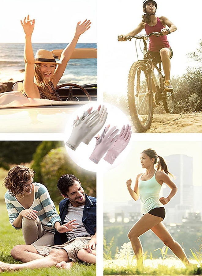 2 زوج من القفازات النسائية UPF 50+ المقاومة للأشعة فوق البنفسجية باللون الوردي البيج القابلة للتنفس وسريعة الجفاف والمضادة للانزلاق وخفيفة الوزن للقيادة وركوب الدراجات والجولف والمشي لمسافات طويلة والأنشطة اليومية في الهواء الطلق - Image 2